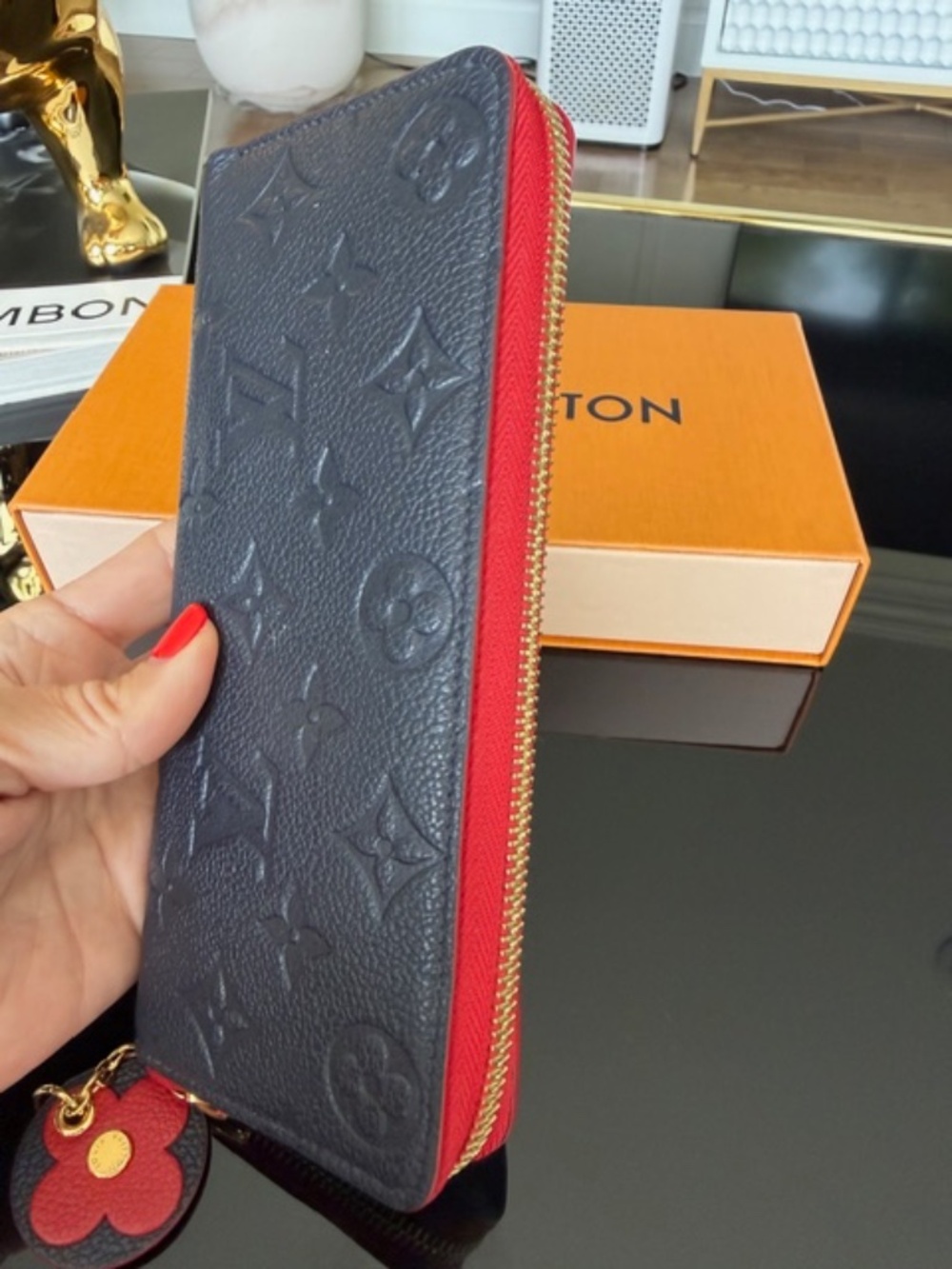 AUTHENTIC LOUIS VUITTON~CLEMENCE EMPREINTE~WALLET~BLUE AND RED LEATHER ~EUC